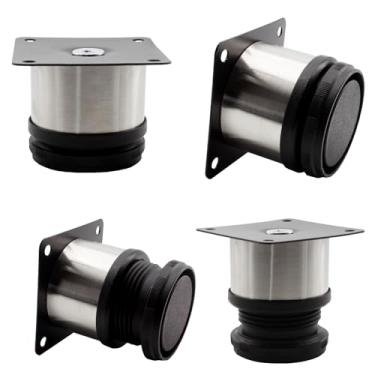 Imagem de Lamvbls Pernas de móveis de aço inoxidável 5 cm, pernas ajustáveis, pernas de substituição de metal, pernas redondas de armário para mesa de café, armário de mesa, sofá, prateleiras, conjunto com 4