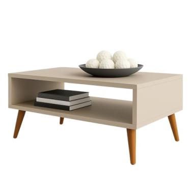 Imagem de Mesa de Centro Retrô com Nicho – Pés Palito em Madeira Maciça | 65cm(Nude)