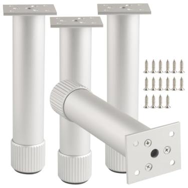 Imagem de funifiti Pacote com 4 pés prateados de metal ajustável de 20 cm para pés de suporte de pernas para sofá, mesa de cabeceira, suporte de TV, armário, cama e mesa de centro, acessórios para móveis