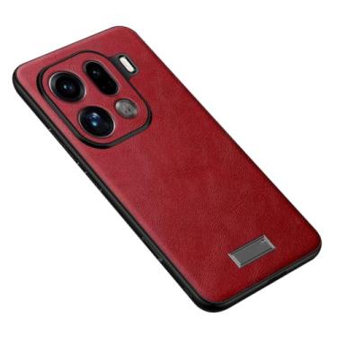 Imagem de HAOMRIYL Capa para Oppo Find X9/X9pro, capa de telefone de couro retrô minimalista fina capa de proteção de lente completa, vermelha, X9Pro