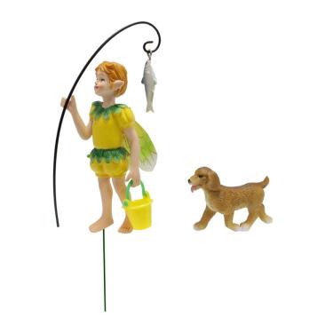Imagem de Resina de escultura de fada para decoração de jardim com cachorro 14cm - 74g
