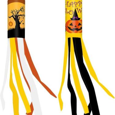 Imagem de Bandeira de Windsock Halloween 100 cm de poliéster com fantasma e abób