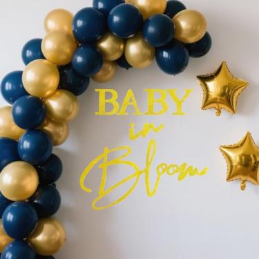 Imagem de Placa de fundo Baby in Bloom - Cartaz de espuma com glitter dourado para chá de bebê em flor para menino menina revelar gênero festa chá de bebê banner balão arco cenário fotografia (ouro brilhante)