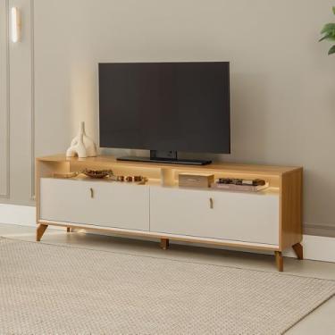 Imagem de Rack Bancada Duarte com LED PÃ:copyright:s em Madeira 182cm TV AtÃ:copyright: 60 Polegadas Tauari/OffWhite G77 - Gran Belo