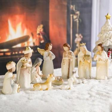 Imagem de Ovewios Presépio pequeno de Natal, mini presépio de resina, decoração interna de Natal para decoração de casa, 11 peças
