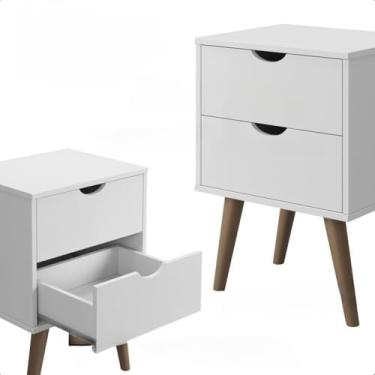 Imagem de Mesa de Cabeceira Grécia Elegance para Quarto - Cama Casal com 2 Gavetas, Pés Palito, Móvel Quarto 60 * 35 * 40cm(Branco)