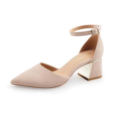 Imagem de BCTEX COLL Sandália feminina com bico fino e tira no tornozelo, salto baixo, com forro de metal, projetada para mulheres, Nude, 7.5 US