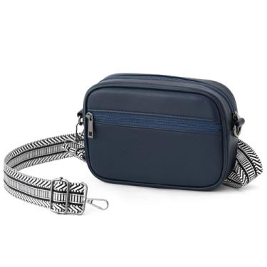 Imagem de BBORGDC Bolsa tiracolo feminina de couro vegano com design original, bolsa de ombro boho, bolsas azuis para celular com alça larga para viagens, presentes e passeios diários