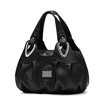 Imagem de NICOLE & DORIS Bolsas femininas modernas elegantes com alça superior para mulheres, bolsas de ombro florais de couro PU, Preto, Large