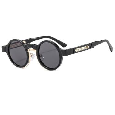 Imagem de Óculos de Sol Redondos Masculinos Pequenos Estilo Punk Feminino Degradê UV400 para Esportes ao Ar Livre, Corrida e Ciclismo, Preto e Cinza