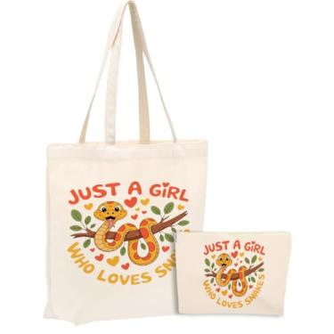Imagem de A Girl Loves Snakes Snake Gifts Funny Snake Accessories Stuff Canvas Tote Bag Maquiagem Cosméticos Bolsas de Praia para Mulheres Meninas Aniversário Fim de Semana Compras Aniversário Dia da Enfermeira