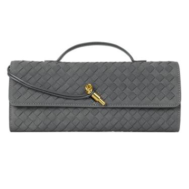 Imagem de Joryin Bolsa feminina de tecido para noite, bolsa tiracolo de camurça, bolsa formal para noite, Camurça trançada cinza ardósia