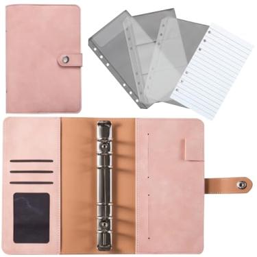 Imagem de Fichário de couro recarregável, organizador de pastas A6 com papel e vários bolsos, capa para contadores de trabalho, materiais de viagem para escola de negócios, rosa