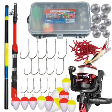 Imagem de Kit De Pesca Completo Com Vara Telescópica 5.40m, Vara Molinete 1.70m, Molinete H200, Estojo Organizador Com Anzóis, Chumbadas, Boias e Iscas