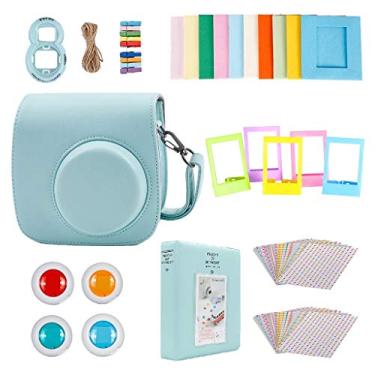 Imagem de Almencla Compatível Com Fujifilm Instax Mini 9 Ou Mini 8 8+ Inclui Capa/Álbum/Conjunto De Filtro De Lente Colorida/Lente De Elfie/Filtros/Molduras De Filme/Adesivos – Azul Gelo