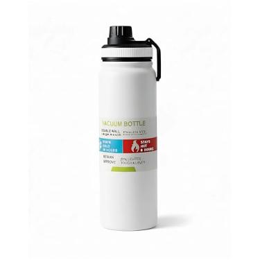 Imagem de Garrafa Térmica de Aço Inoxidável 304-1000ml, Isolamento a Vácuo Duplo, Mantém Frio por 24h/Quente por 6h, Alça Portátil Sem Vazamentos, Ideal para Ao Ar Livre, Ginásio e Escritório (Branco)