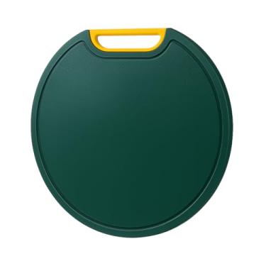 Imagem de Tábua de Corte Redonda com Alça 29 x 25 cm em Polietileno e Polipropileno Superfície Antiderrapante Antibacteriana Resistente Lava Louças Para Carne Legumes e Cozinha