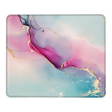 Imagem de Mouse pad de mármore dourado roxo, tapete de mouse quadrado com borda costurada, tapete de mesa com base antiderrapante, tapete de proteção de mesa lavável 24 x 19 cm