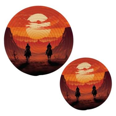 Imagem de Blueangle 2 peças de suporte de panela de caubói do exército do deserto - conjunto de pegadores de panela de tecido redondo - almofadas quentes trançadas de algodão - porta-copos - tapetes de mesa