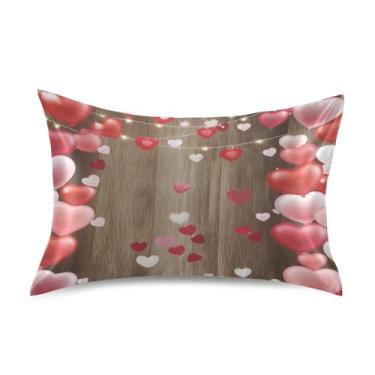 Imagem de ATTX Fronha de almofada de coração rosa vermelho com fecho de envelope para cabelo e pele, macia, respirável, suave, ambos os lados, capa de almofada de seda refrescante (tamanho padrão 50 x 66 cm, 1