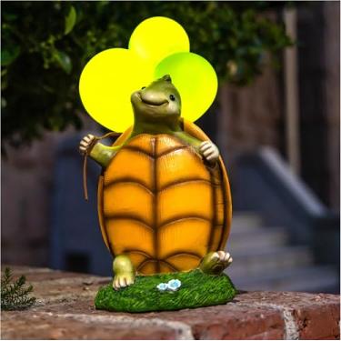 Imagem de WHIMSYNOOK Tartaruga de resina de 26 cm com balão solar LED para jardim, ideal para varanda, gramado, quintal, inauguração de casa ou presentes de aniversário para mãe, família e amantes de tartarugas