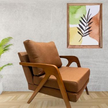 Imagem de Poltrona Decorativa Braço de Madeira Linho Mona Terracota