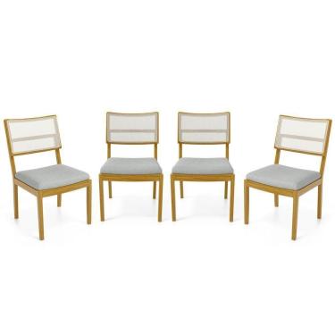 Imagem de Kit Com 4 Cadeiras Milena Madeira Maciça Assentos Estofados Encostos De Tela Sintética Linho Cinza 407
