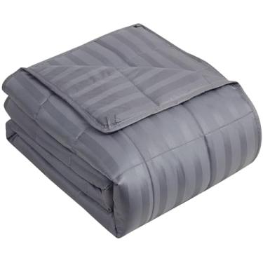 Imagem de Cobertor pesado para adultos (6,8 kg, 122 cm x 183 cm, listras cinza acetinado) cobertor pesado para dormir perfeito para 72,6 kg - 81,6 kg, cobertor respirável de tamanho solteiro com contas de vidro
