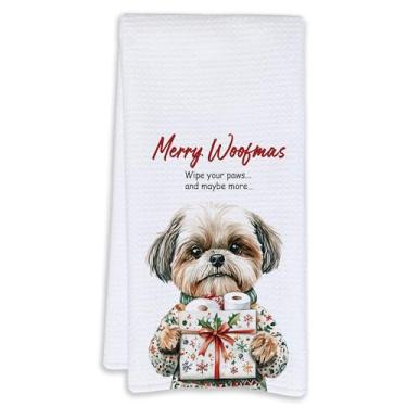 Imagem de Cabana Bro Toalhas de mão Shih Tzu de Natal para banheiro, presentes engraçados de Natal Shih Tzu para mulheres, toalha de prato Shih Tzus para decoração de banheiro, toalhas engraçadas de cachorro
