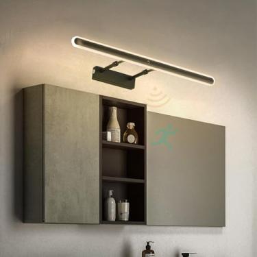 Imagem de GZZBMY Luz de espelho LED Lâmpadas de parede de banheiro com detector de movimento Arandela moderna extensível Comprimento ajustável Iluminação de parede para banheiro quarto penteadeira (luz quente