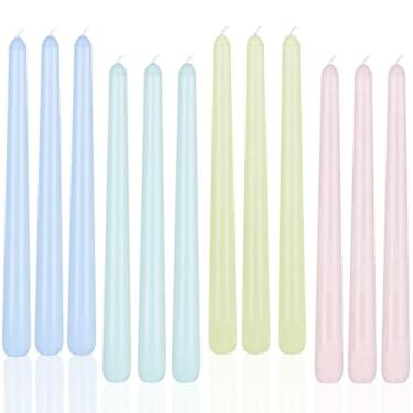 Imagem de Velas cônicas coloridas de 25,4 cm - pacote com 12 castiçais altos - velas sem cheiro sem gotejamento de 8 horas para primavera, decoração de casa, jantar, feriados, casamentos, decoração de casa de