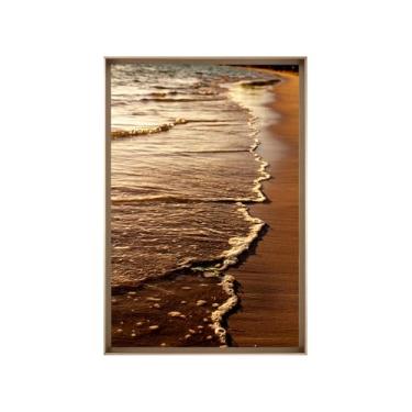 Imagem de Quadro Decorativo com Vidro Sala Hall Quarto 64x94cm Bege Ondas