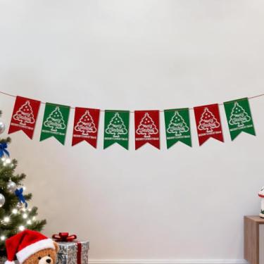 Imagem de Faixa colorida de Feliz Natal, faixa de parede longa de feltro com cordão para janela de lareira, meias fofas de boneco de neve de Papai Noel, banners de porta de Natal ou decoração de festa (estilo