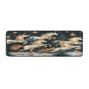 Imagem de WELLDAY Tapete de corredor de cavalo branco de Natal, tapete de corredor de 5 x 15 cm, antiderrapante, lavável, tapete de cozinha para quarto, entrada, lavanderia, sala de estar
