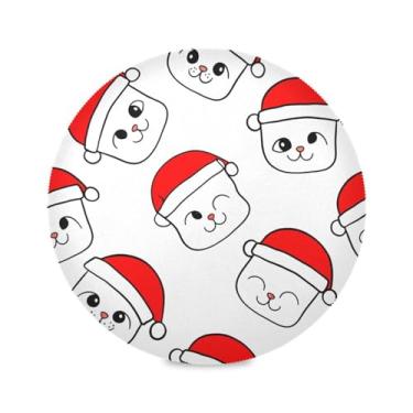 Imagem de Wassud Jogo americano gatos em chapéu de Natal tapetes de mesa redondos para cozinha e jantar tapetes laváveis resistentes ao calor decoração de mesa 39 cm