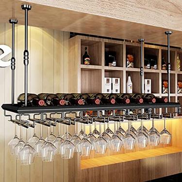 Imagem de APUM Prateleiras de vinho de teto, altura ajustável, taças para copos de vinho, suporte de garrafa de vinho, gancho para pendurar para taças de vinho, adequado para bares, restaurantes