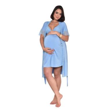 Imagem de Kit Robe com Camisola de Amamentação Gestante e PósParto Renda  Confor