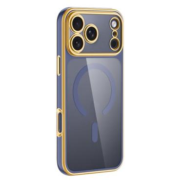 Imagem de LTLMYDAM Capa magnética para iPhone 17 Pro Max/17 Pro/Air/17, capa de carregamento sem fio transparente antiamarelamento proteção da câmera capa fina minimalista, azul, 17