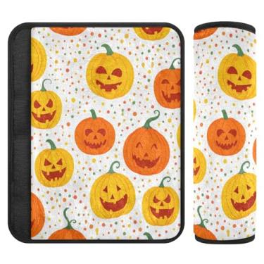 Imagem de Burbuja Capas para cinto de segurança de carro Pumpkins Spooky Faces Protetores de cinto de segurança de carro macios confortáveis para alça de ombro de assento, 1 par pequeno
