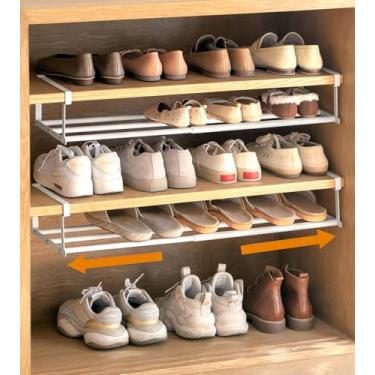 Imagem de PrimZooty Organizador expansível de 2 peças para armário, prateleira de sapatos ajustável de 40 a 80 cm, organizador de sapatos para pendurar embaixo do armário, prateleira de armazenamento para