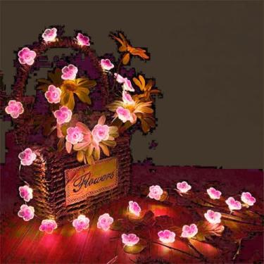 Imagem de Fantasee Luzes de corda de flor de cerejeira, 3 m, 30 LED, fio de cobre, luzes de fadas, operadas por bateria, para quarto, casa, interior, exterior, casamento, festa de aniversário (rosa, 3 m)