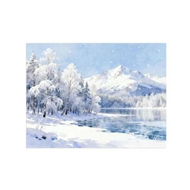 Imagem de Arte de parede paisagem imagem em tela - árvore de neve de inverno lago - decoração moderna - impressões de pintura para sala de estar quarto 50 x 65 cm 20 x 26 polegadas sem moldura