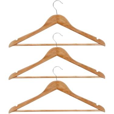 Imagem de Kit 3 Cabides de Madeira Adulto 45cm com Gancho Giratório 360° e Acabamento Envernizado para Organização de Roupas,Cabides de Guarda-Roupas, Cabides para cachecol, Organização