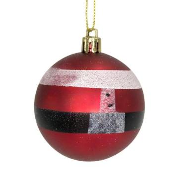 Imagem de Kit Bolinhas de Natal Papai Noel, Vermelho com Glitter, 6cm, 6 Unidades, Enfeite de Árvore de Natal