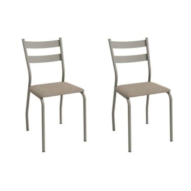 Imagem de Cadeira Sala De Jantar Bali 2c141nk Aço Kit 2 Un Niquel-linho Bege Fendi - Kappesberg
