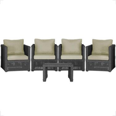 Imagem de Mesa E 4 Poltronas Madri Corda Náutica Estofado 7 Trama Preto