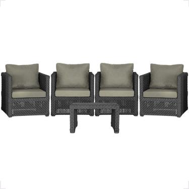 Imagem de Mesa E 4 Poltronas Madri Corda Náutica Estofado 8 Trama Preto