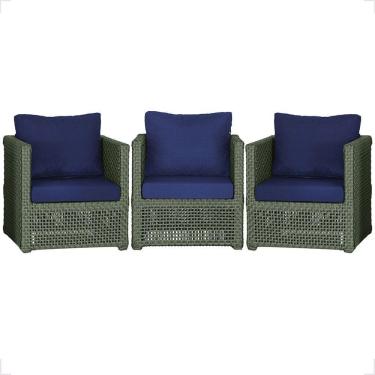 Imagem de 3 Poltronas Madri Alumínio Corda Náutica Estofado 10 Trama Verde