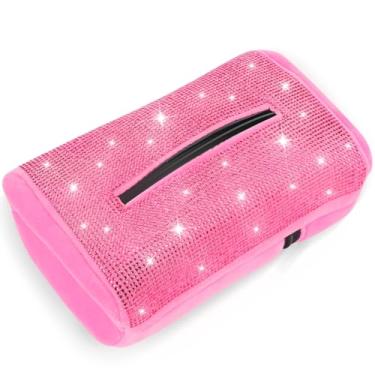 Imagem de MINGZAIQIPEI Porta-lenços para carro com diamantes brilhantes, capa de caixa de lenços de tamanho pequeno para armazenamento no carro serve para 100-150 lenços de tamanho normal, adequado para lenços