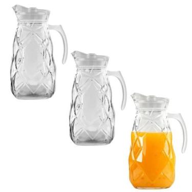 Imagem de Kit 3 Jarra De Vidro Grosso Ocean Resistente Com Tampa e Alça Suco Águ